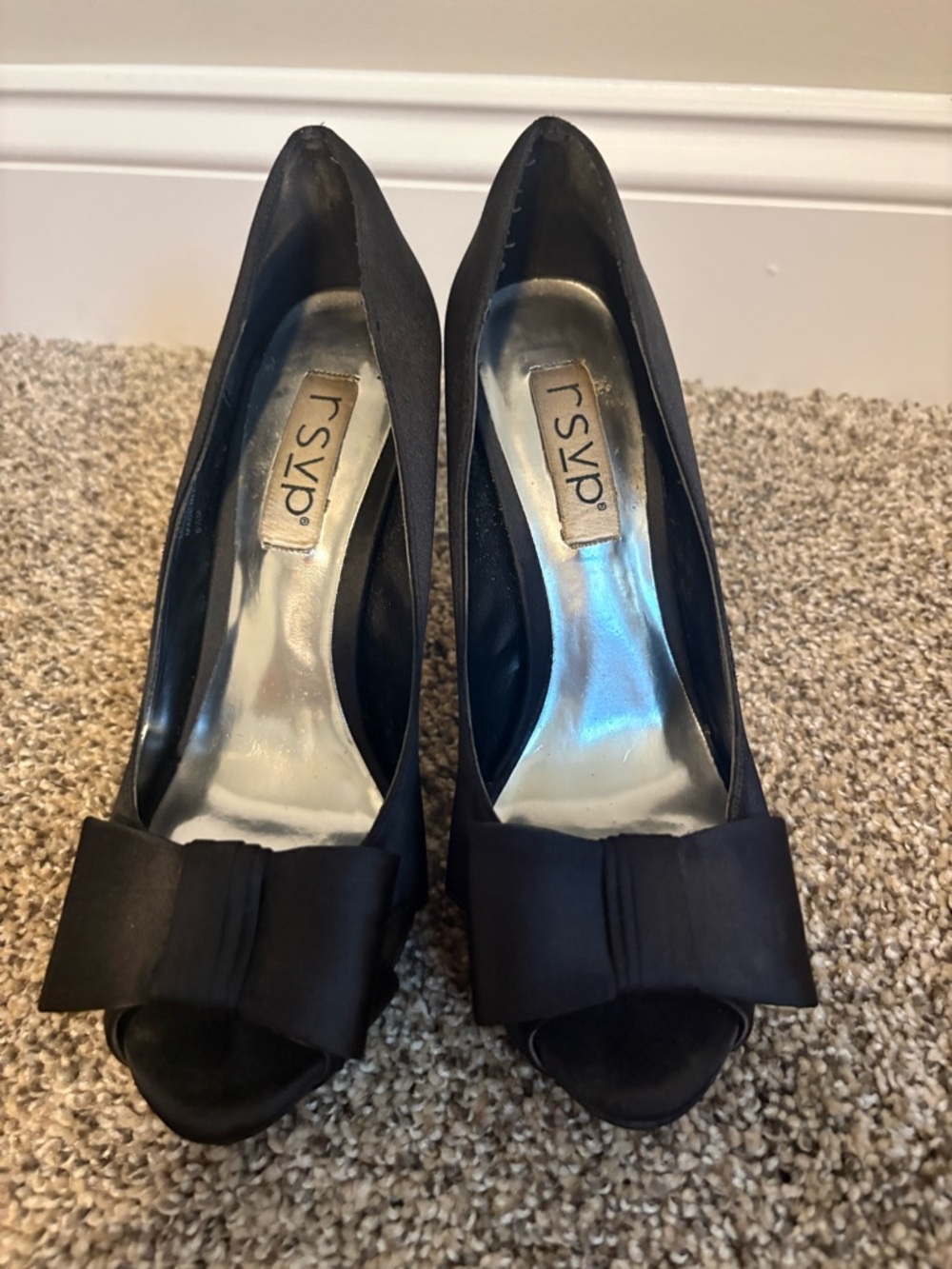 RSVP Black Peep-Toe Pumps with Front Bow